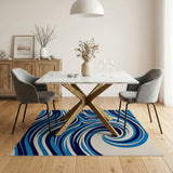 Abstract Area Blue and Teal Swirling Blue Waves Abstract Area Rug