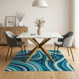 Teal Blue Swirling Abstract Area Rug