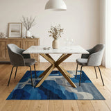 Serene Blue Waterfall Mountains Abstract Rug