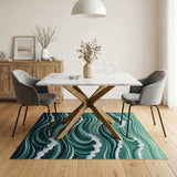 Coastal Beach Blue and Teal Ocean Waves Area Rug
