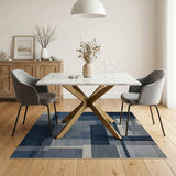 Indigo Blue Geometric Striped Area Rug