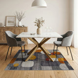 Modern Geometric Grey Orange Abstract Area Rug