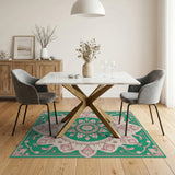 Emerald Green Blush Pink Persian Medallion Rug