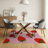 Fruit Pattern Pink Whimsical Strawberry Pink Area Rug