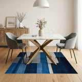 Navy Blue Grey White Geometric Block Area Rug
