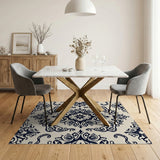 Floral Vintage Elegant Black Damask Floral Area Rug