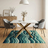 Blue and Teal Teal Blue Cascading Waves Area Rug