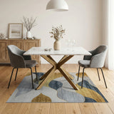Abstract Area Gold and Silver Gold Wave Abstract Area Rug