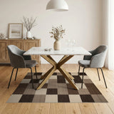 Geometric Modern Brown Tan Geometric Block Area Rug
