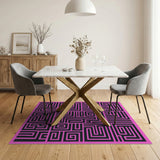 Pink Pink Black Geometric Maze Area Rug