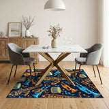 Vibrant Jazz Instruments Blue Area Rug