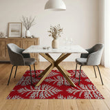 Stylized White Fir Trees on Red Area Rug