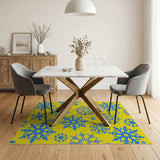 Sunny Yellow Blue Snowflake Pattern Area Rug