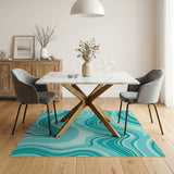 Blue and Teal Teal Wavy Abstract Area Rug