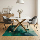 ODIKA Washable Emerald Green & Gold Abstract Low Pile Area Rug