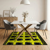 Playful Black Cats Yellow Area Rug