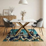 Teal Waves Crashing on Coastal Rocks Rug