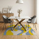 Wavy Yellow and Blue Abstract Area Rug