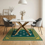 Emerald Green Snowflake Persian Area Rug