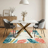 Vibrant Leaf Border Washable Area Rug