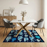 Cute Cartoon Whale Navy Area Rug