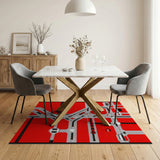 Red Geometric City Roads Area Rug