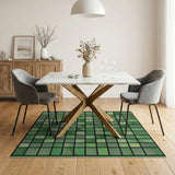 Green Geometric Grid Modern Area Rug