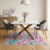 Blush Pink Floral Leaves Pattern Area Rug