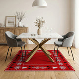 Festive Red Snowflake Pine Tree Border Rug