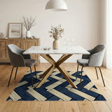 Navy Cream Herringbone Woodgrain Area Rug