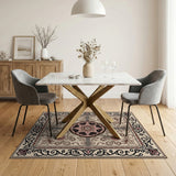 Elegant Beige Persian Area Rug with Pink Floral Medallion