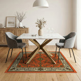 Vibrant Orange Ornate Persian Medallion Rug