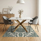 Teal Floral Medallion Vintage Rug
