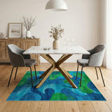 Vibrant Teal Green Abstract Geometric Rug