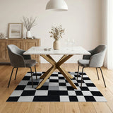 Black and White Distressed Black White Checkered Area Rug