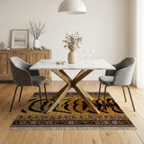 Tiger Stripe Runner Rug with Ornate Tribal Borders