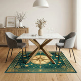 Vintage Compass Teal Area Rug