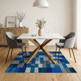 Geometric Modern Blue and Teal Blue Teal Geometric Patchwork Area Rug