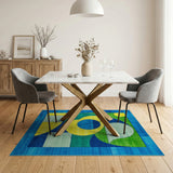 Vibrant Geometric Blue Green Yellow Area Rug