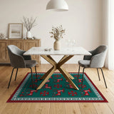 Teal Green Red Reindeer Heritage Tribal Rug