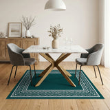 Deep Teal Tribal Border Area Rug