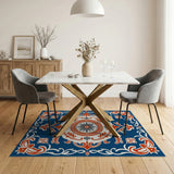 Traditional Persian Multi-color and Patterns Navy Persian Medallion Area Rug