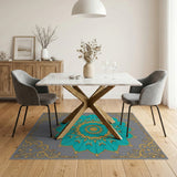 Teal Lotus Mandala Area Rug with Gold Accents