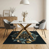 Ornate Teal Leaf Medallion Area Rug