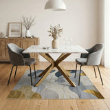 Abstract Blue Wave Gold Accent Area Rug