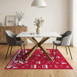 Festive Christmas Village Silhouette Red Rug