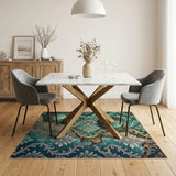 Distressed Teal Damask Coastal Reveal Area Rug