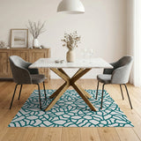 Teal Interlocking Geometric Area Rug