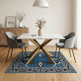Blue Heritage Tribal Area Rug with Claw Motifs