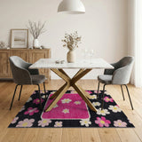 Retro Pink White Daisy Floral Area Rug